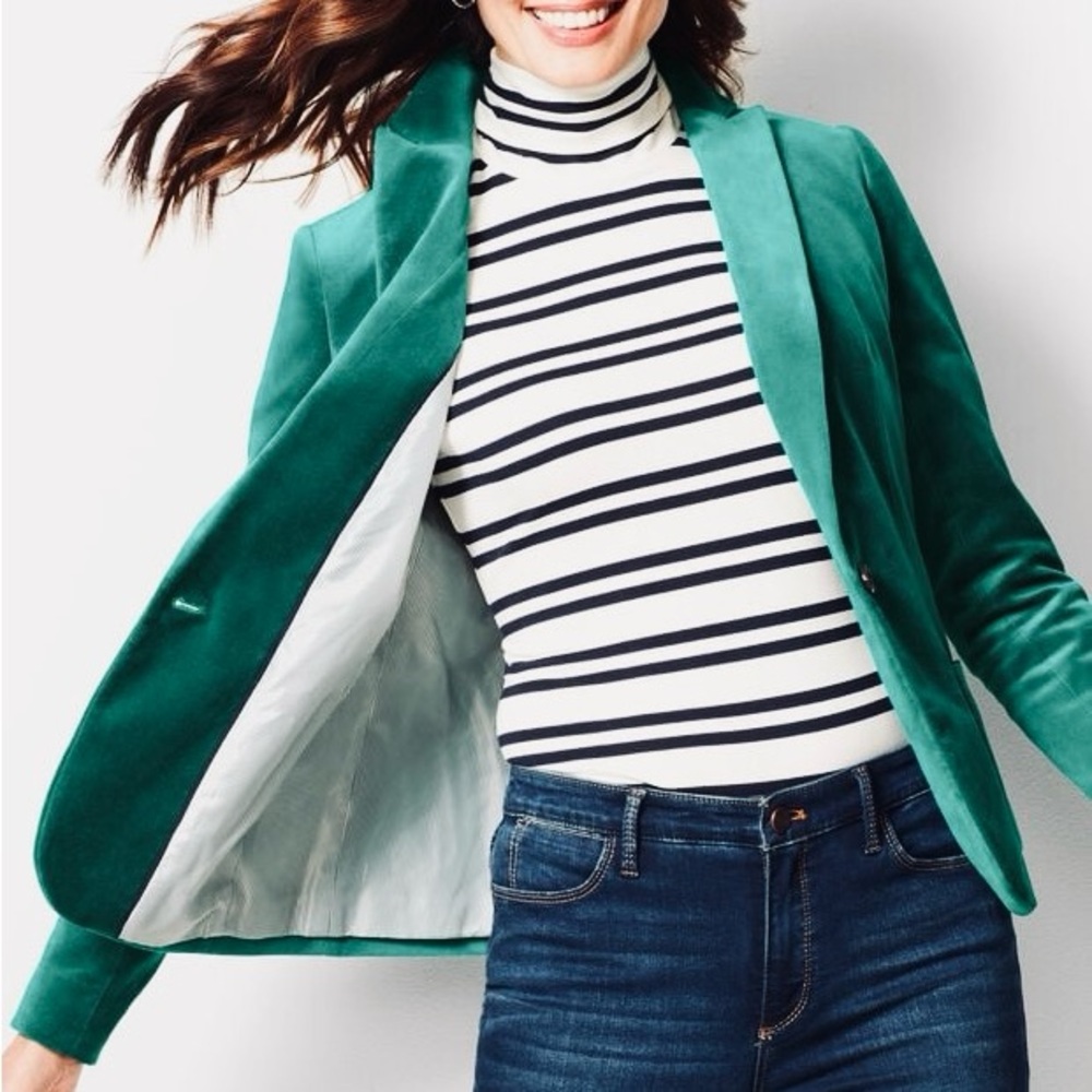 PLUS Talbots NWT Emerald Green Velvet Single Button Closure Blazer Size 14